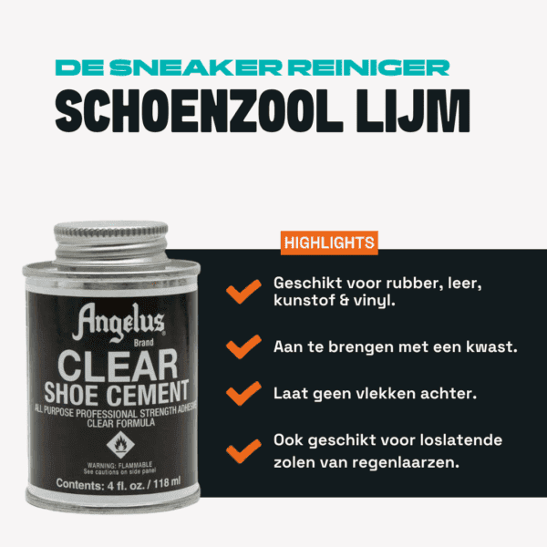 Schoenlijm middel voor sneakers, geschikt voor rubber, leer, kunststoffen en vinyl.