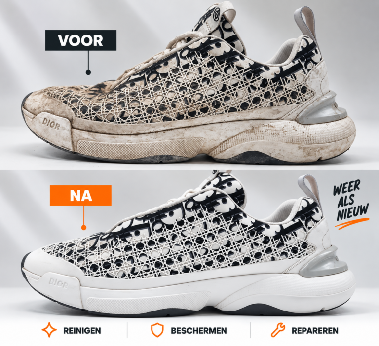Dior-sneakers voor en na het reinigen