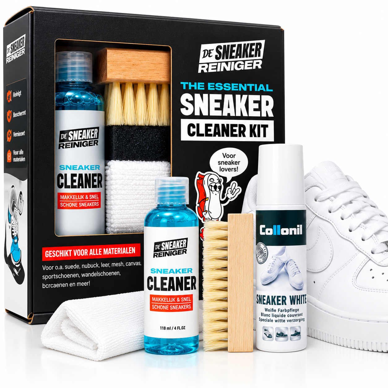 Sneakers schoonmaken, sneakers weer als nieuw 78 Witte schoenen schoonmaak set
